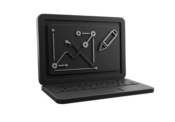 Isolated Laptop Screen Displaying Data Analysis and Pencil