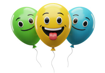 Isolated Three Smiling Colorful Balloons with Funny Expressions