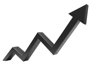 Isolated Upward Trending Black Arrow on White Background