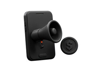 Isolated Smartphone with Megaphone and Dollar Coin for Mobile Marketing