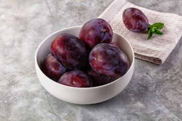 Ripe sweet fresh juicy plums