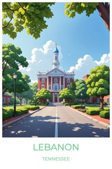 Lebanon Tennessee United states Travel Poster Illustration Print Decor Gift Canvas Wall Art Gift