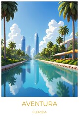 Aventura Florida United states Travel Poster Illustration Print Decor Gift Canvas Wall Art Gift