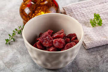 Diced raw beef meat cubes