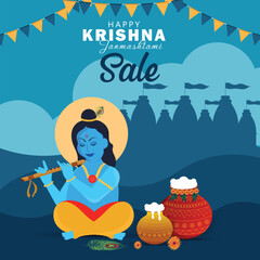 Lord Krishna in Happy Janmashtami Sale social media template