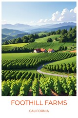 Foothill farms California United states Travel Poster Illustration Print Decor Gift Canvas Wall Art Gift