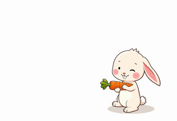 Fototapeta premium Cute cartoon bunny holding a carrot with a happy expression 