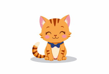 Obraz premium Cute cartoon cat with bowtie smiling on white background 