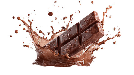 Fototapeta premium Chocolate bar on splash isolated cut out