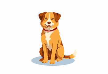 Cartoon dog sitting with a happy expression on a blue background  