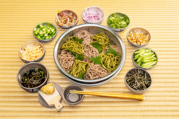 お蕎麦　Cold Japanese soba noodles on a summer trip