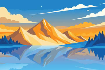 Sunset Over Golden Mountain Lake