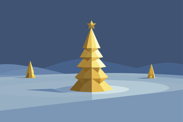 Golden Christmas Tree with Star on Top