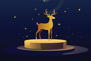 Christmas Reindeer Standing on Round Podium