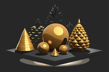 Golden Christmas Balls with Dark Background