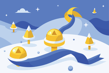 Winter Landscape with Golden Hills and Trees