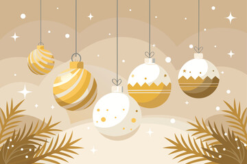 Beige and White Hanging Baubles Christmas Background