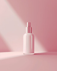 pink nail polish, Minimalist skincare bottle packaging mockup, standing on soft pastel background, suitable for beauty brands.