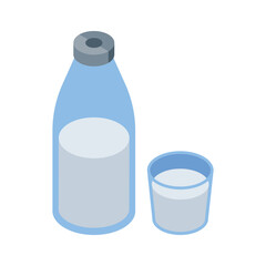 Premium isometric icon of milk bottle with glass