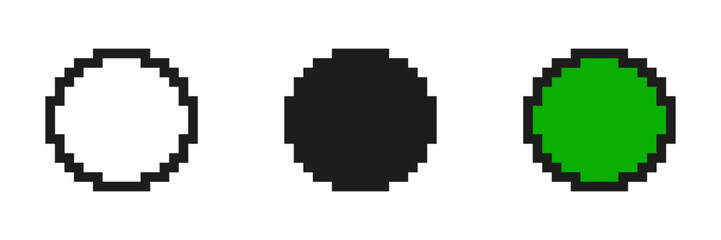 Fototapeta premium Pixel Art Empty Circle Icon Set. Pixelated Circle Outline Representing A Blank Or Placeholder Space. Isolated Vector Illustration