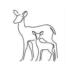 Elegant deer and fawn line art mother child