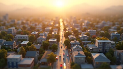 Golden Hour Over Suburban Neighborhood Street