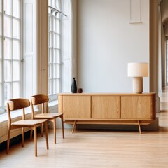 Light-filled room with oak furniture