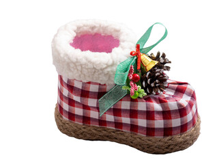 New Year's boot in hand on a white background isolation,