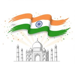 Creative India Independence Day design with Taj Mahal and tricolor flag