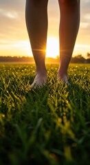 Barefoot Sunrise DewKissed Grass and Golden Light.