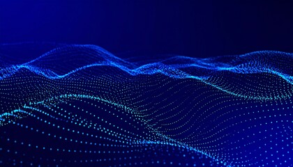 Abstract blue wave pattern of illuminated dots on a dark background