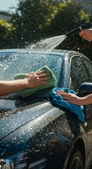 Car Wash Duo Sparkling Water Sponge and Microfiber Cloth Cleaning.