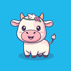 A cute happy lovely cow cartoon illustration