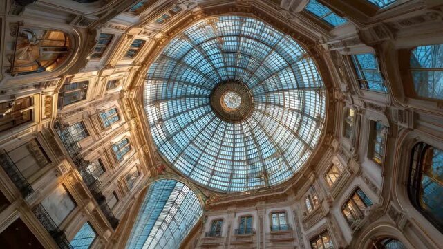 Galleria Vittorio Emanuele II Milan Italy Glass Dome Architecture, 4k video footage