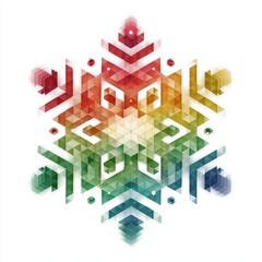 Colorful geometric snowflake design with layered shapes and gradients on a white background