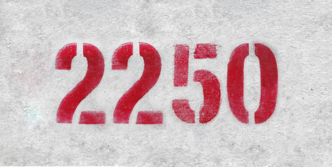 Red Number 2250 on the white wall. Spray paint.