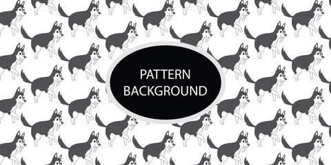 Handrawn black white dog pattern background. Animals vector illustration with adorable dog.  Tillable background for your fabric, textile design, wrapping paper o