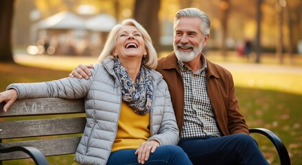 Joyful Bond: Captured during a sunny outdoor scene, a senior couple shares an intimate moment. The man with a serene smile places his arm tenderly around his partner.