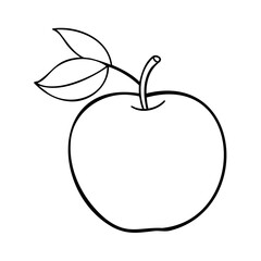 Simple black outline of an apple with leaves fruit