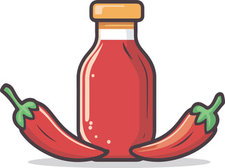 Cartoon illustration of a bottle of chili sauce
