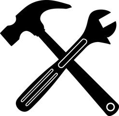 Crossed Hammer and Wrench Tools Silhouette