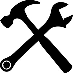 Crossed Hammer and Wrench Tools Silhouette