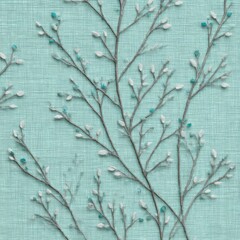 Seamless pattern of an abstract, nature-inspired print in a light sage green, featuring a hand-drawn and textured design with thin lines that create the illusion of wild grasses or leaves
