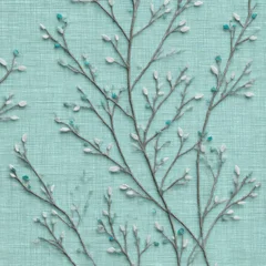 Seamless pattern of an abstract, nature-inspired print in a light sage green, featuring a hand-drawn and textured design with thin lines that create the illusion of wild grasses or leaves © alex
