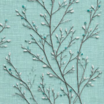 Seamless pattern of an abstract, nature-inspired print in a light sage green, featuring a hand-drawn and textured design with thin lines that create the illusion of wild grasses or leaves