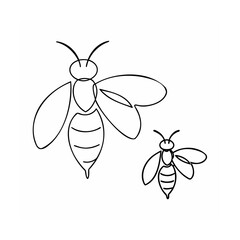 Two black line art bees insect flying
