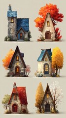 Charming collection of unique houses nestled among autumn trees in a whimsical setting