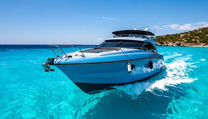 Fototapeta premium Luxurious motorboat glides through turquoise water