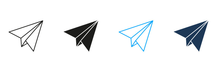 Paper Airplane Line And Solid Icon Set. Communication, Messaging, And Email Symbol Collection. Represents Sending, Delivery, And Flight Concepts. Isolated Vector Illustration
