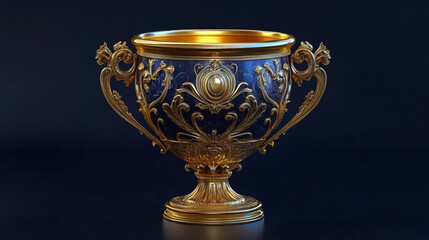 Ornate gold and blue trophy cup elegant design luxury award